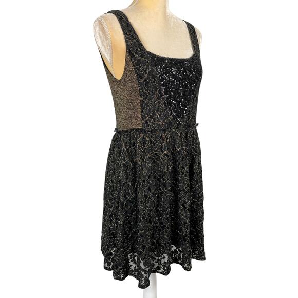 Miss Me Sequin & Lace Party Dress Black & Gold Medium Cowgirl Rodeo Night Out - Picture 2 of 9